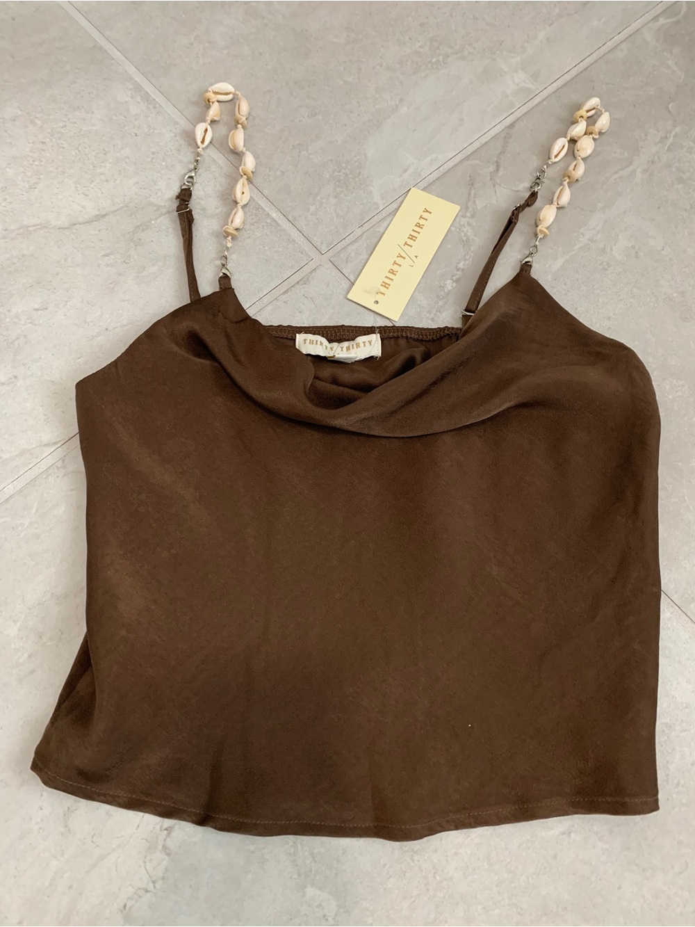 Chocolate Brown Cowl Neck Shell-Detail Camisole